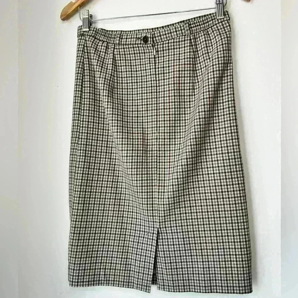 Vintage Marks and Spencer Tan Plaid Pencil Skirt Preppy Prep Old Money Small - Picture 7 of 12